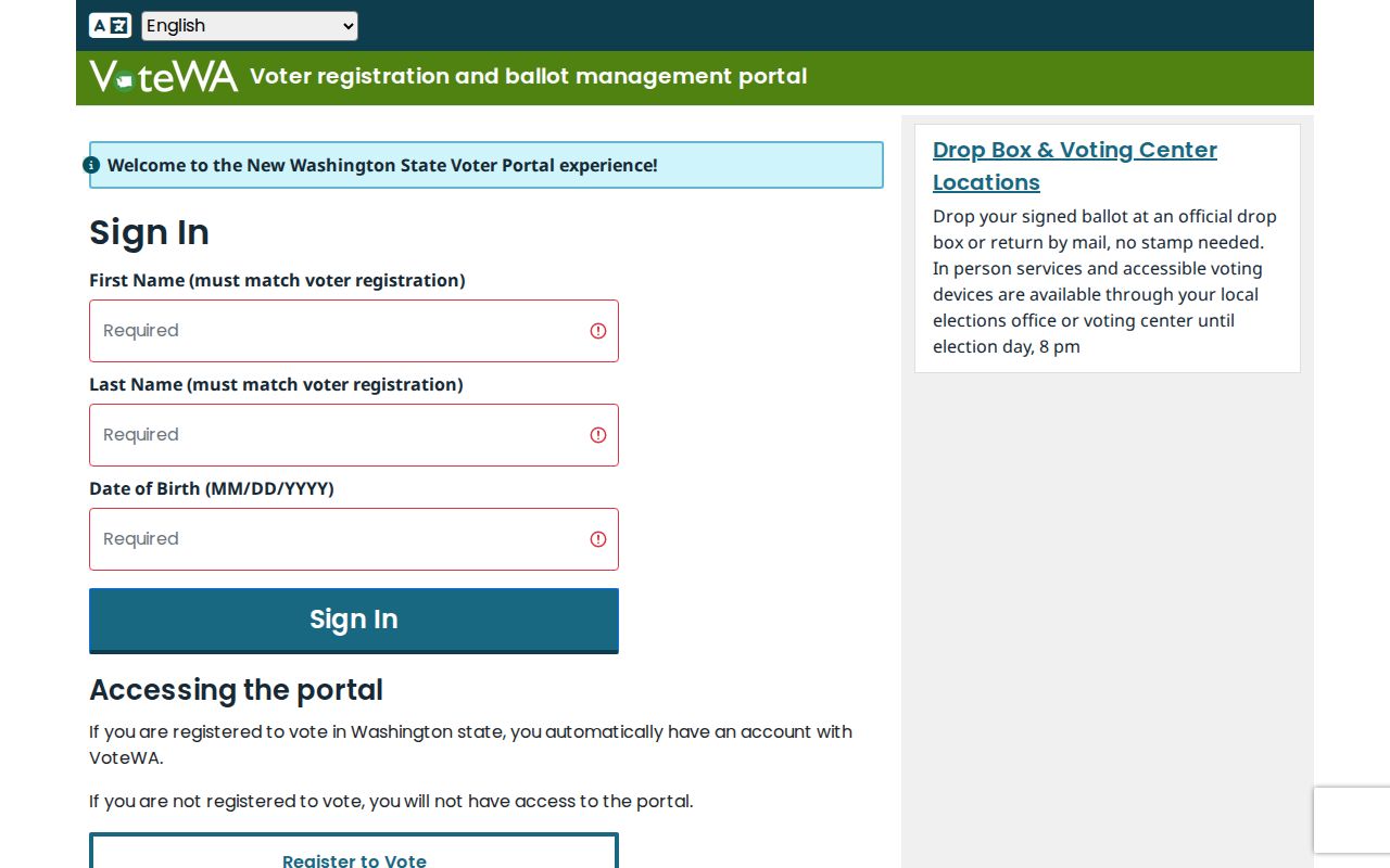 Lynnwood resident lookup on the VoteWA voter portal