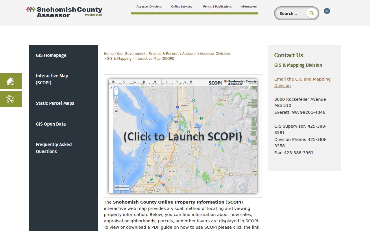SCOPI parcel viewer instructions for mapping a Lynnwood street